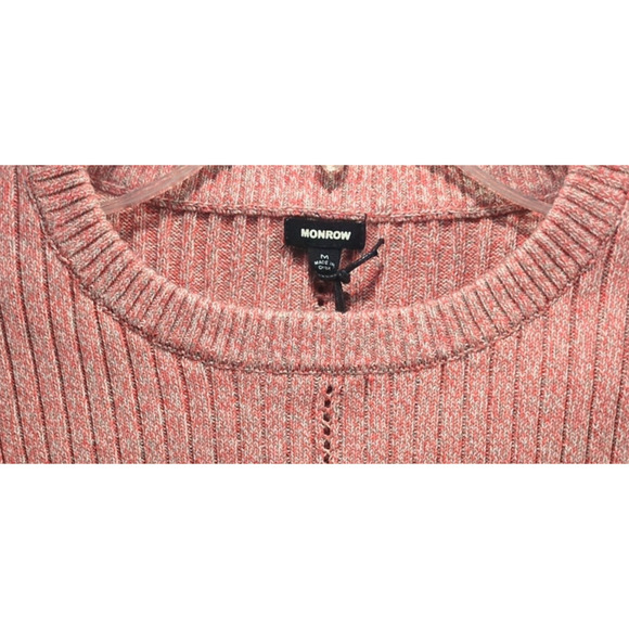 MONROW Ribbed Cotton Sweater – Women’s Medium – Cropped Pink – Fitted Y2K Style - Picture 5 of 10